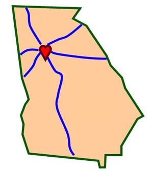 map of Atlanta in the heart of Georgia